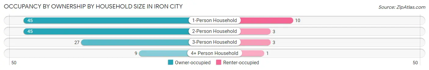 Occupancy by Ownership by Household Size in Iron City