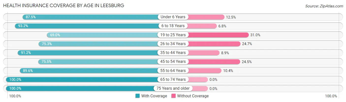 Health Insurance Coverage by Age in Leesburg