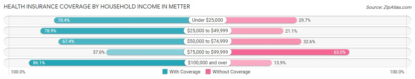 Health Insurance Coverage by Household Income in Metter