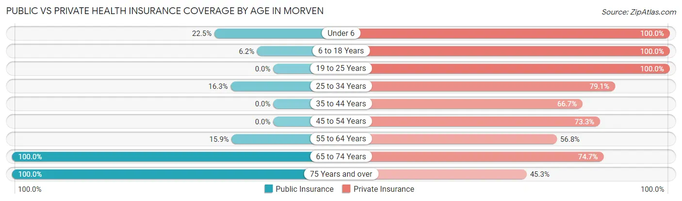 Public vs Private Health Insurance Coverage by Age in Morven