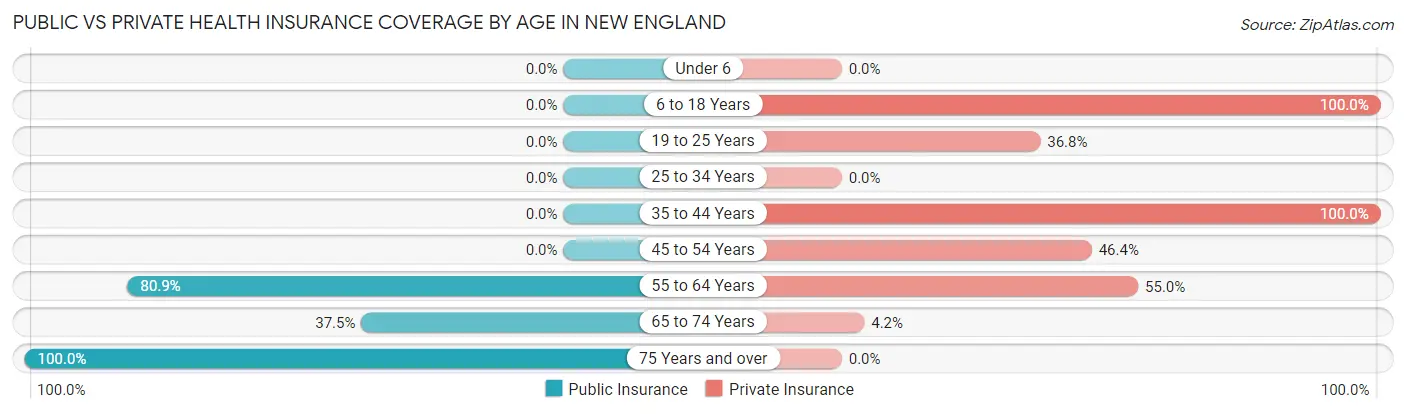 Public vs Private Health Insurance Coverage by Age in New England