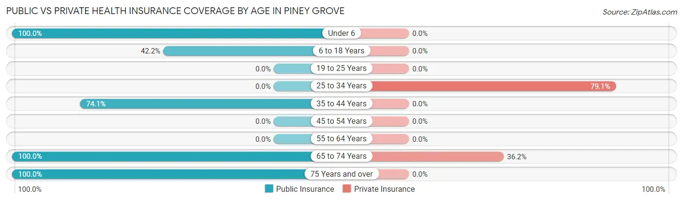 Public vs Private Health Insurance Coverage by Age in Piney Grove