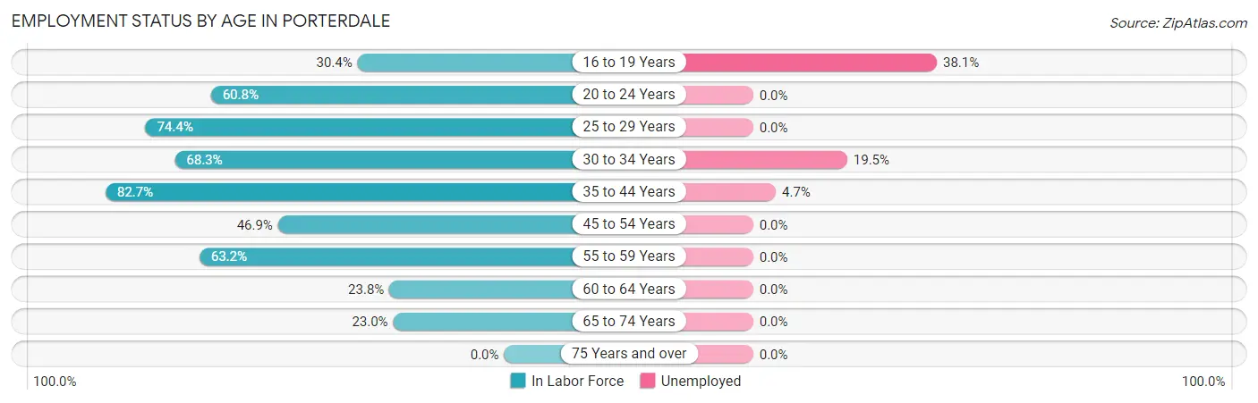 Employment Status by Age in Porterdale