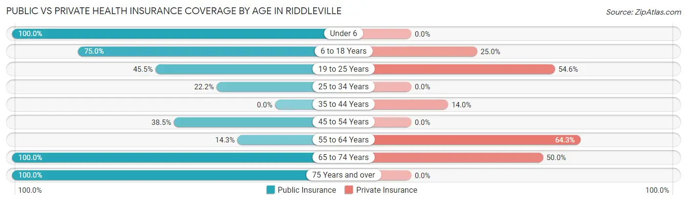 Public vs Private Health Insurance Coverage by Age in Riddleville