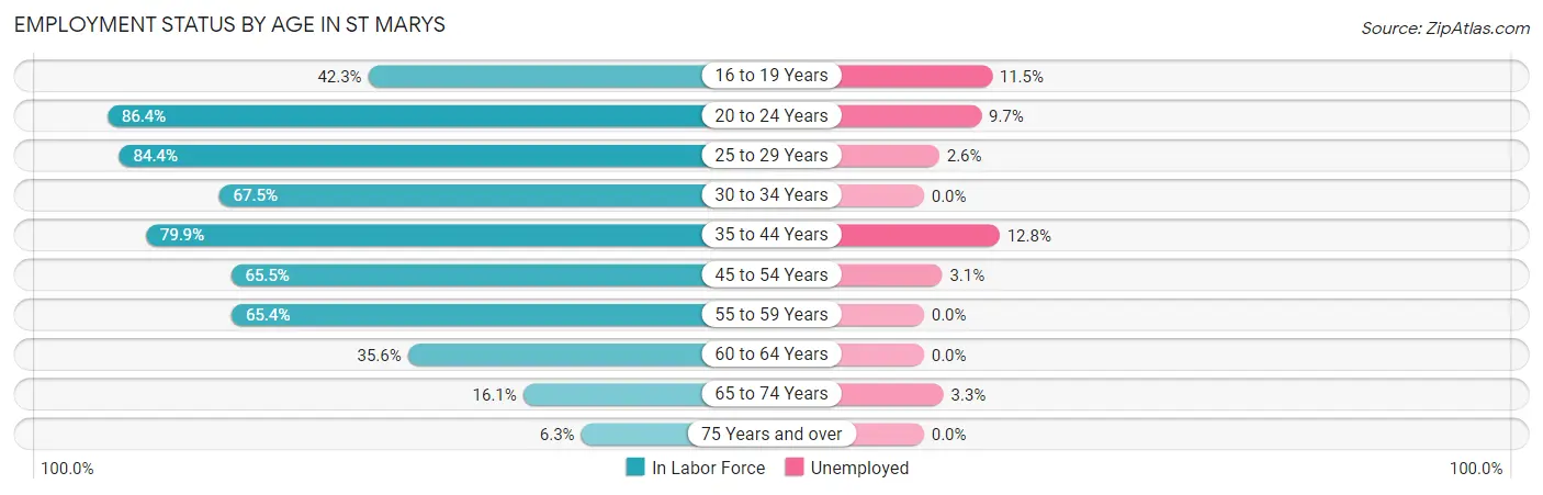 Employment Status by Age in St Marys