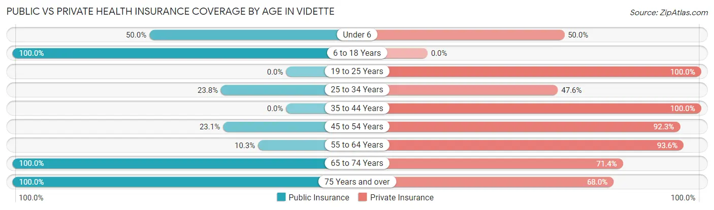 Public vs Private Health Insurance Coverage by Age in Vidette