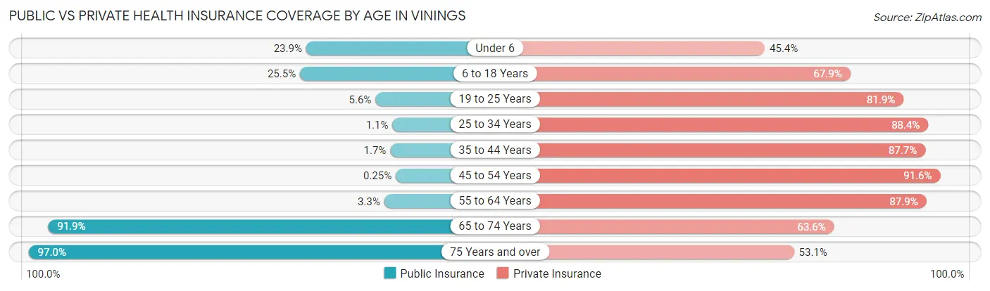 Public vs Private Health Insurance Coverage by Age in Vinings