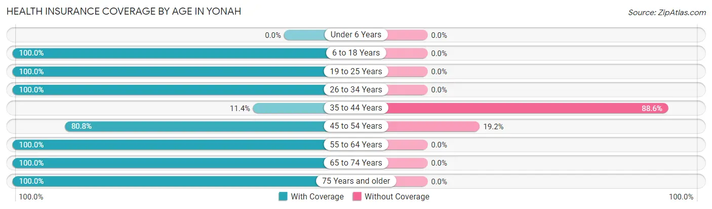 Health Insurance Coverage by Age in Yonah