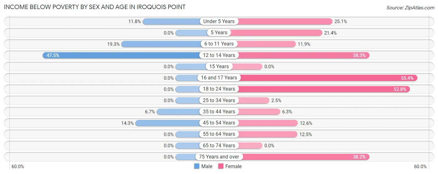 Income Below Poverty by Sex and Age in Iroquois Point