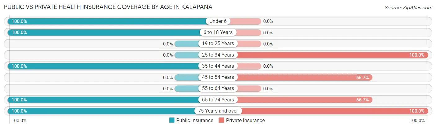 Public vs Private Health Insurance Coverage by Age in Kalapana