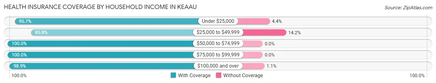 Health Insurance Coverage by Household Income in Keaau