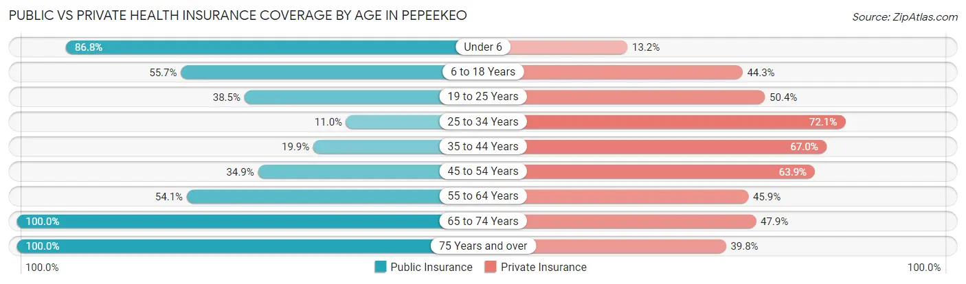 Public vs Private Health Insurance Coverage by Age in Pepeekeo