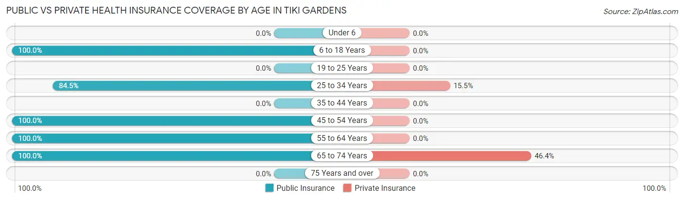 Public vs Private Health Insurance Coverage by Age in Tiki Gardens