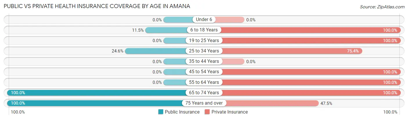 Public vs Private Health Insurance Coverage by Age in Amana