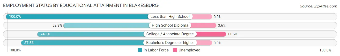 Employment Status by Educational Attainment in Blakesburg