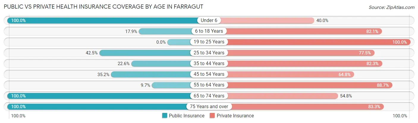 Public vs Private Health Insurance Coverage by Age in Farragut