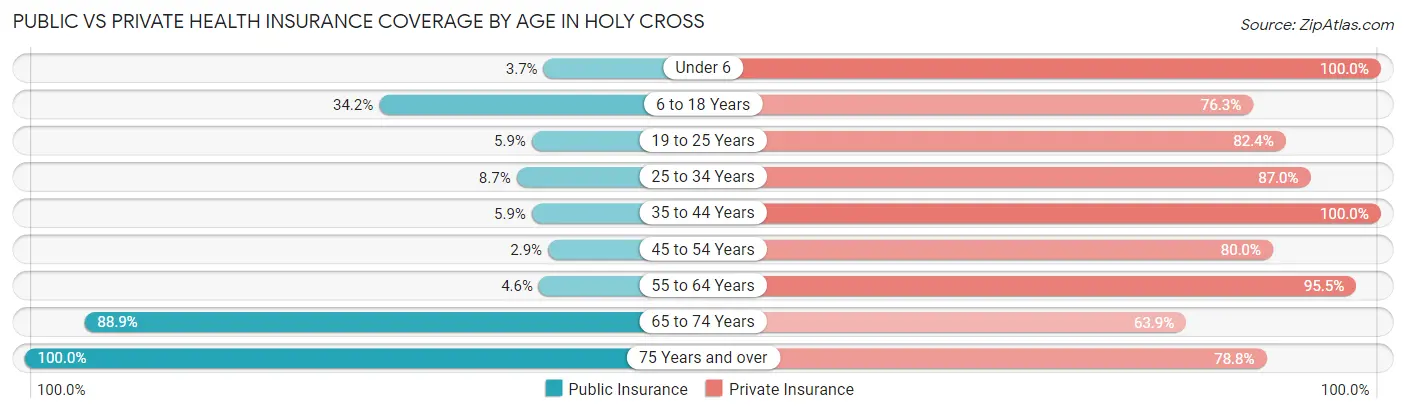 Public vs Private Health Insurance Coverage by Age in Holy Cross