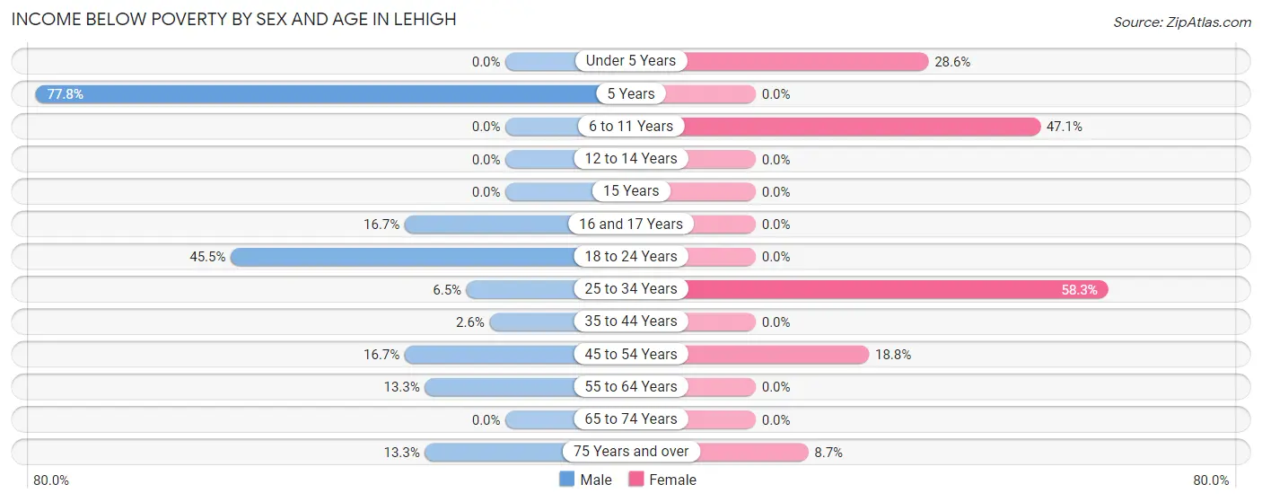Income Below Poverty by Sex and Age in Lehigh