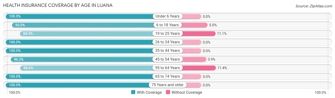 Health Insurance Coverage by Age in Luana