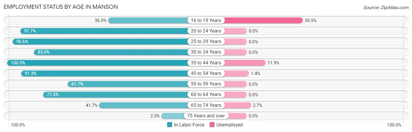 Employment Status by Age in Manson