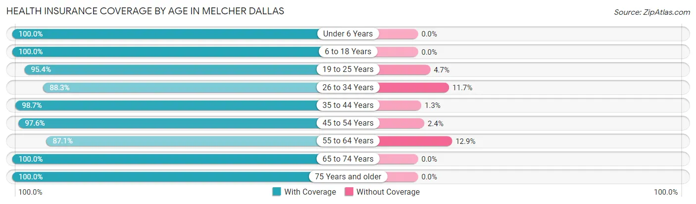Health Insurance Coverage by Age in Melcher Dallas