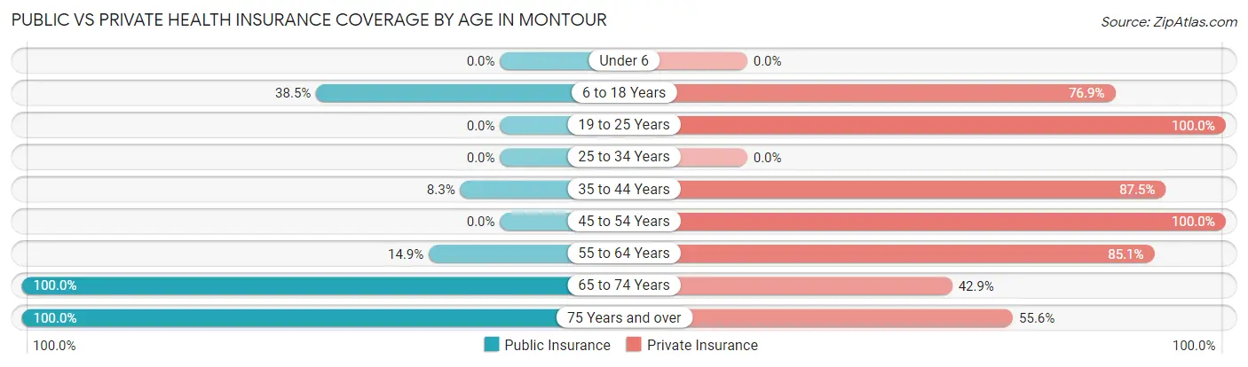 Public vs Private Health Insurance Coverage by Age in Montour