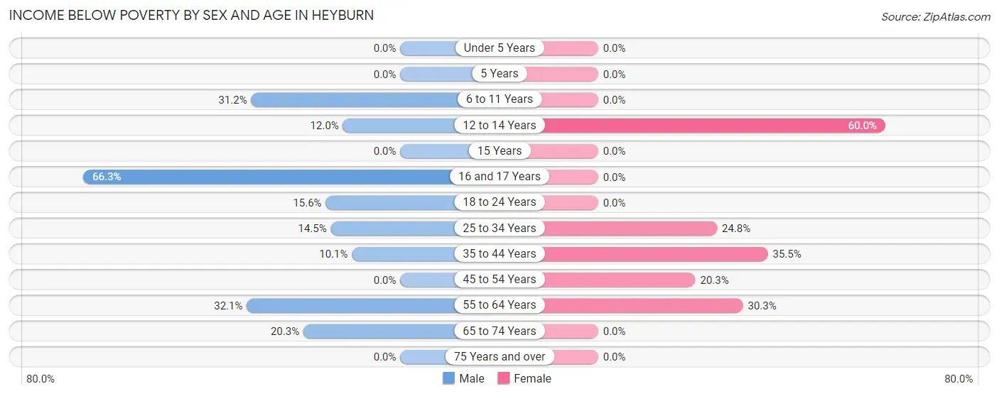 Income Below Poverty by Sex and Age in Heyburn