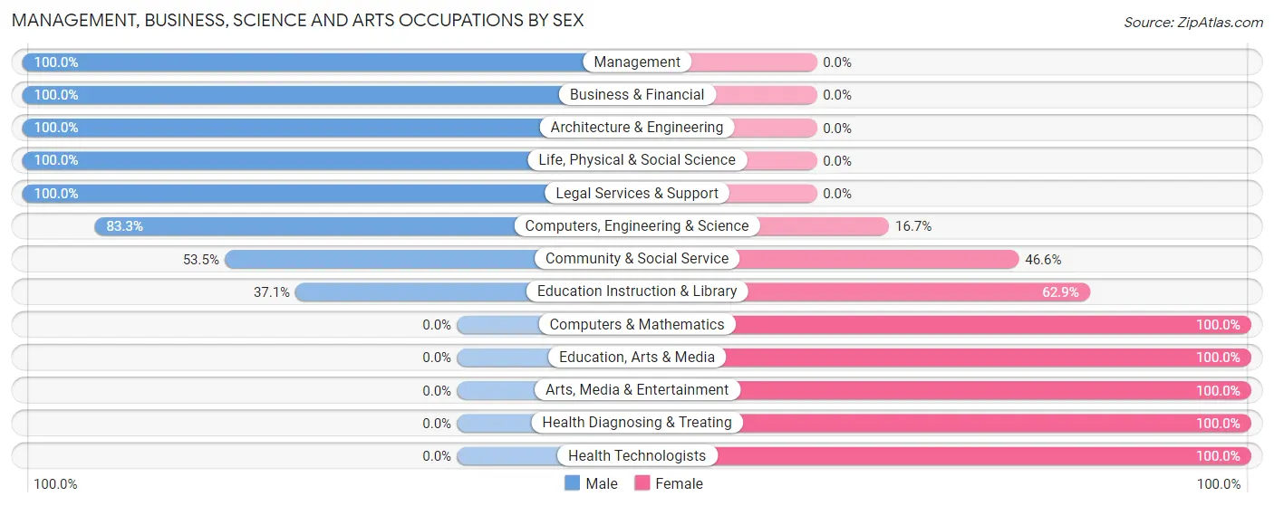 Management, Business, Science and Arts Occupations by Sex in Heyburn