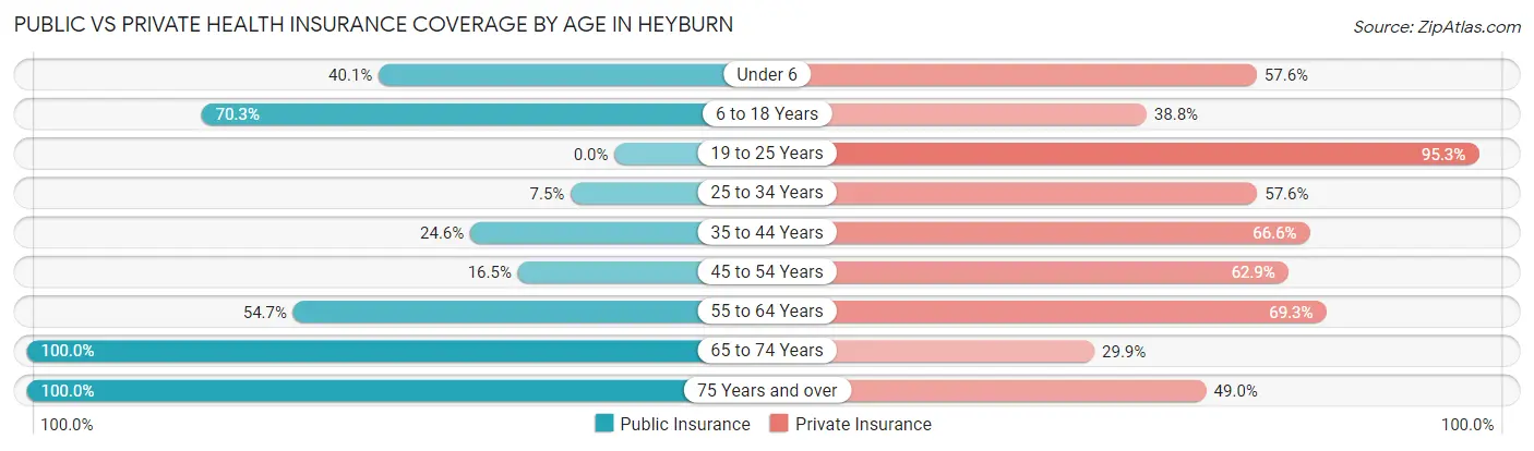 Public vs Private Health Insurance Coverage by Age in Heyburn