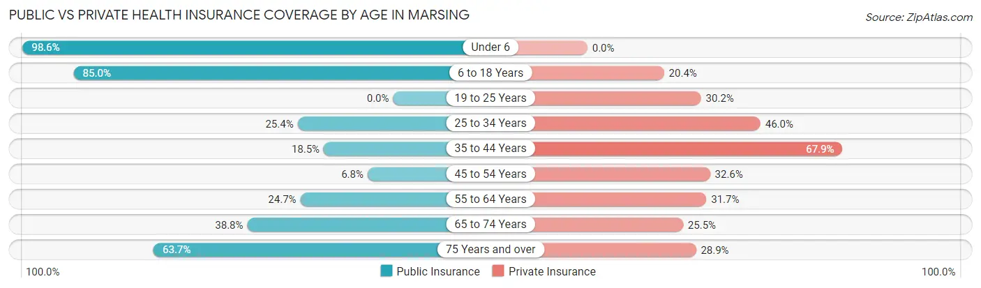 Public vs Private Health Insurance Coverage by Age in Marsing