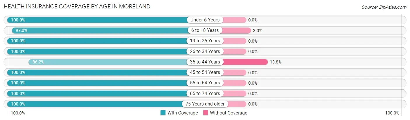 Health Insurance Coverage by Age in Moreland