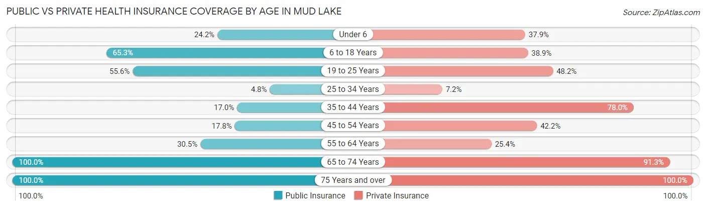 Public vs Private Health Insurance Coverage by Age in Mud Lake