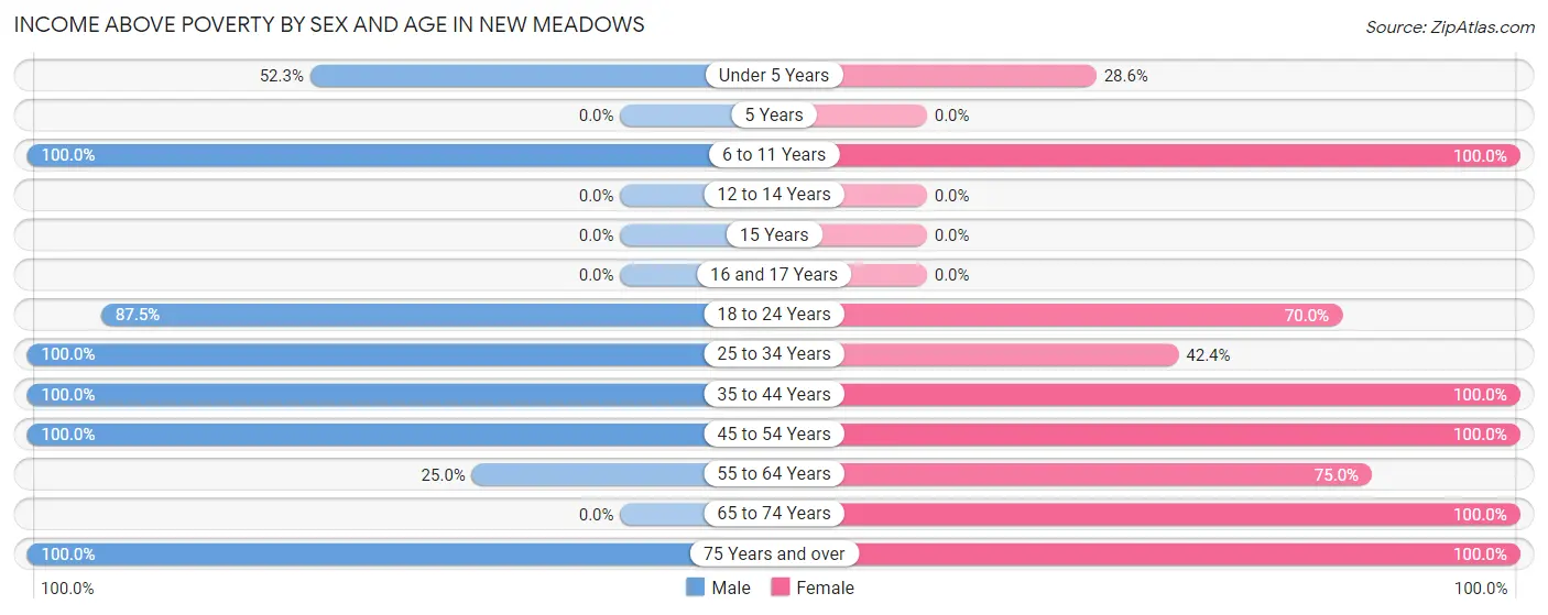 Income Above Poverty by Sex and Age in New Meadows
