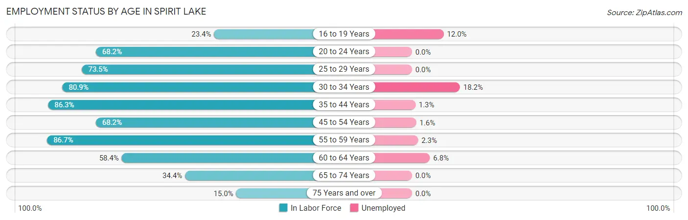 Employment Status by Age in Spirit Lake