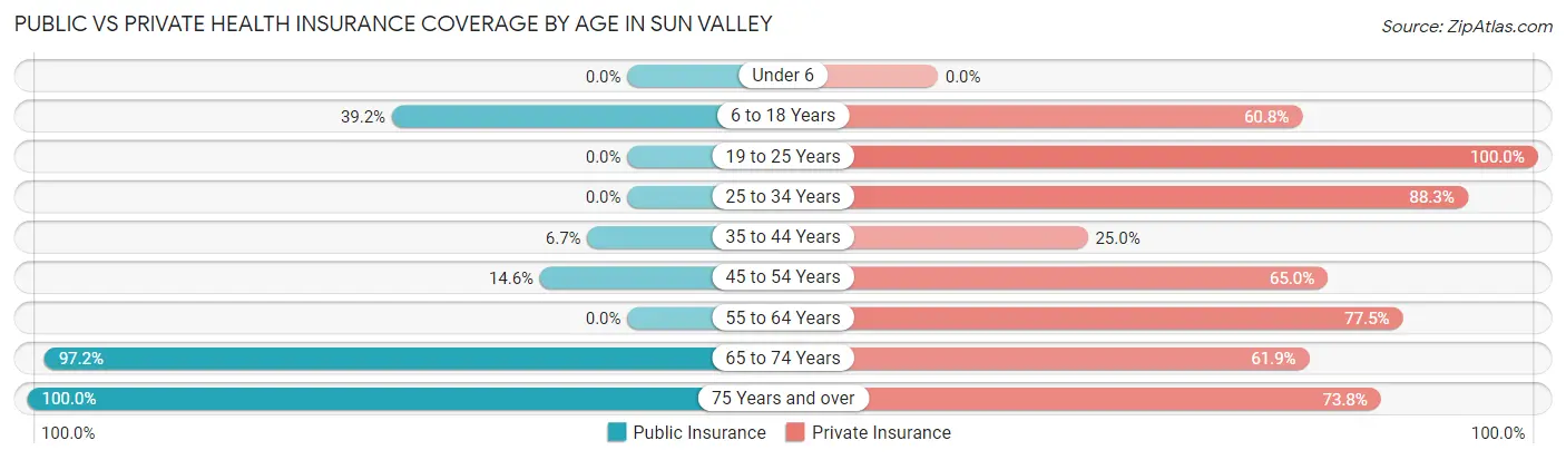 Public vs Private Health Insurance Coverage by Age in Sun Valley