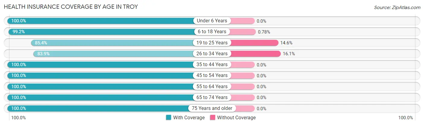 Health Insurance Coverage by Age in Troy