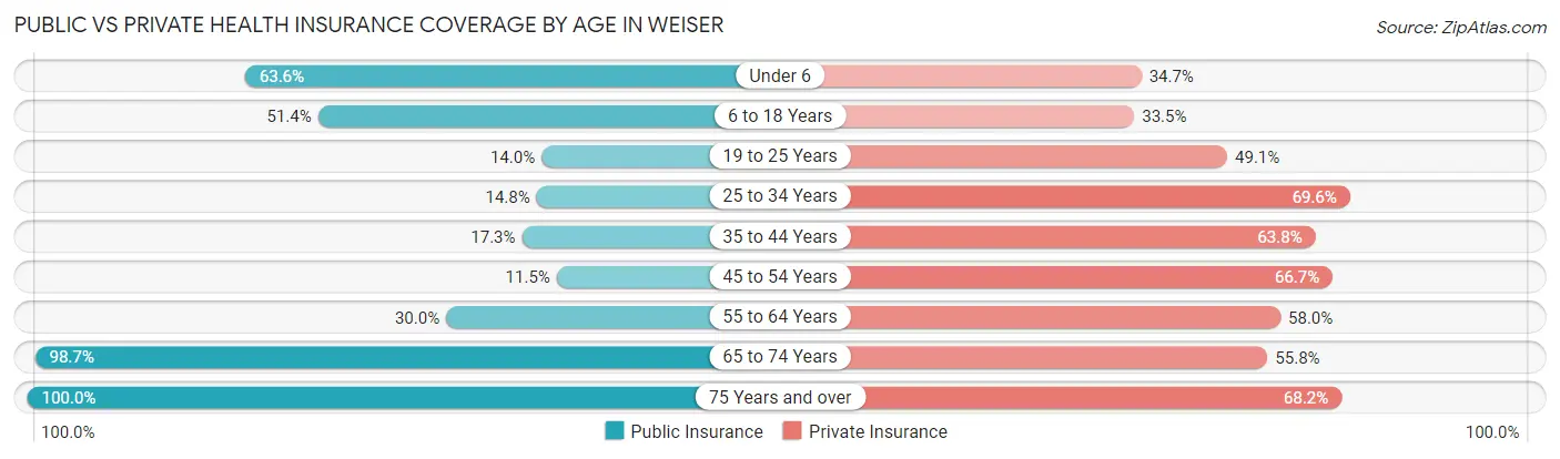 Public vs Private Health Insurance Coverage by Age in Weiser