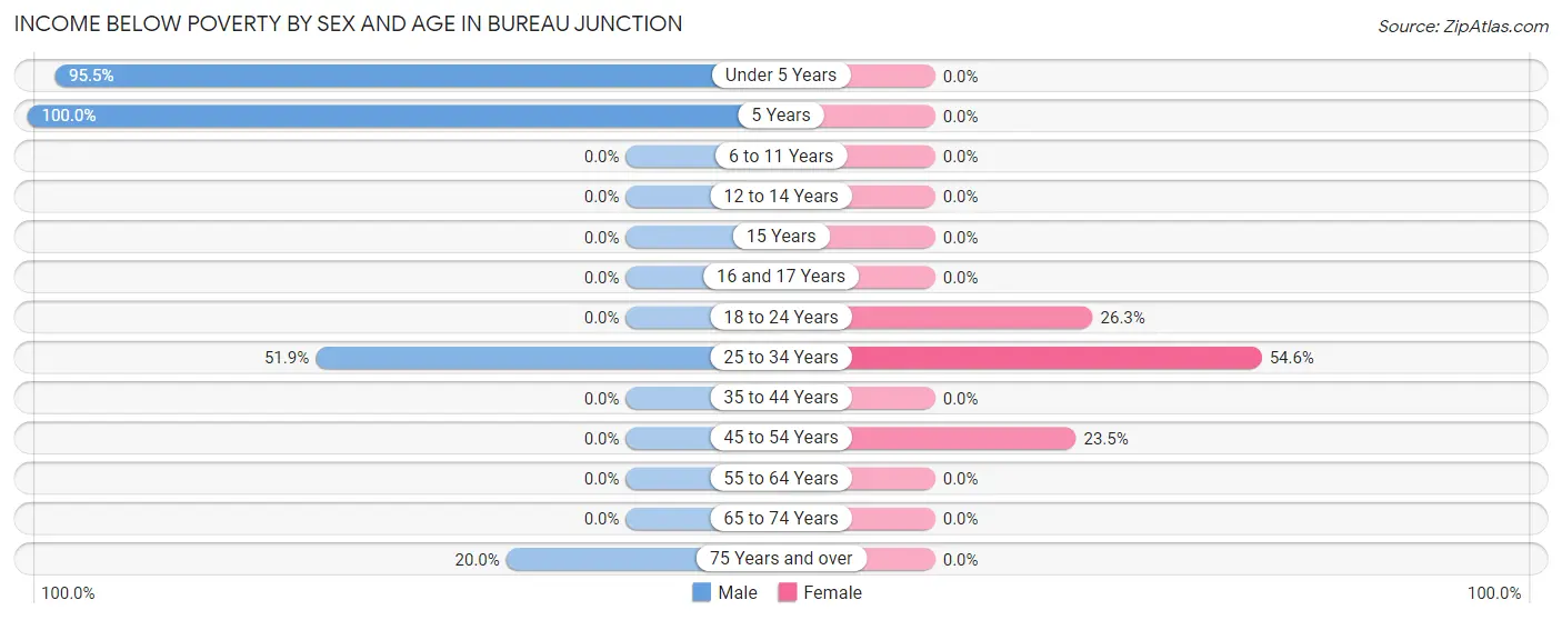 Income Below Poverty by Sex and Age in Bureau Junction