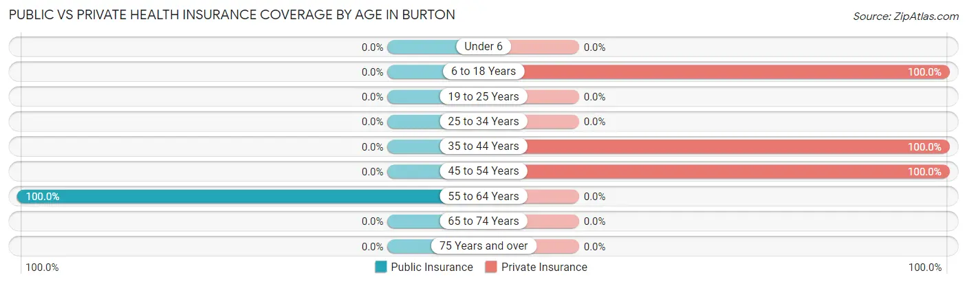 Public vs Private Health Insurance Coverage by Age in Burton