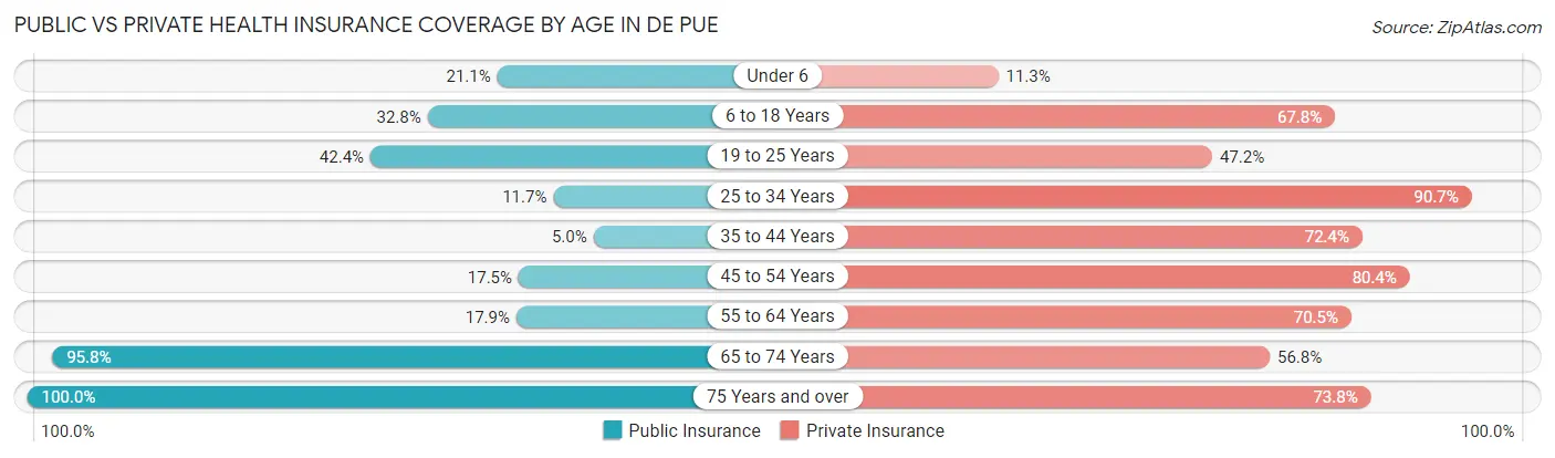 Public vs Private Health Insurance Coverage by Age in De Pue