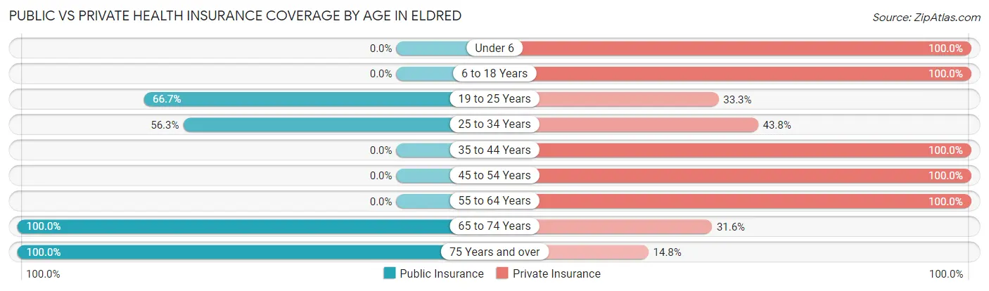 Public vs Private Health Insurance Coverage by Age in Eldred
