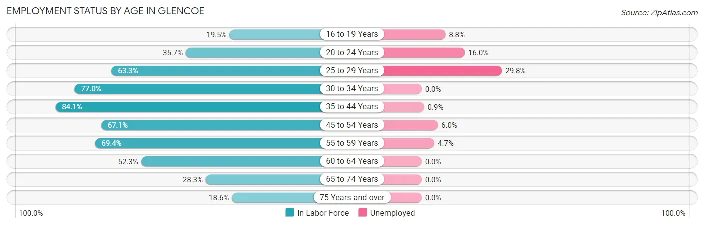 Employment Status by Age in Glencoe