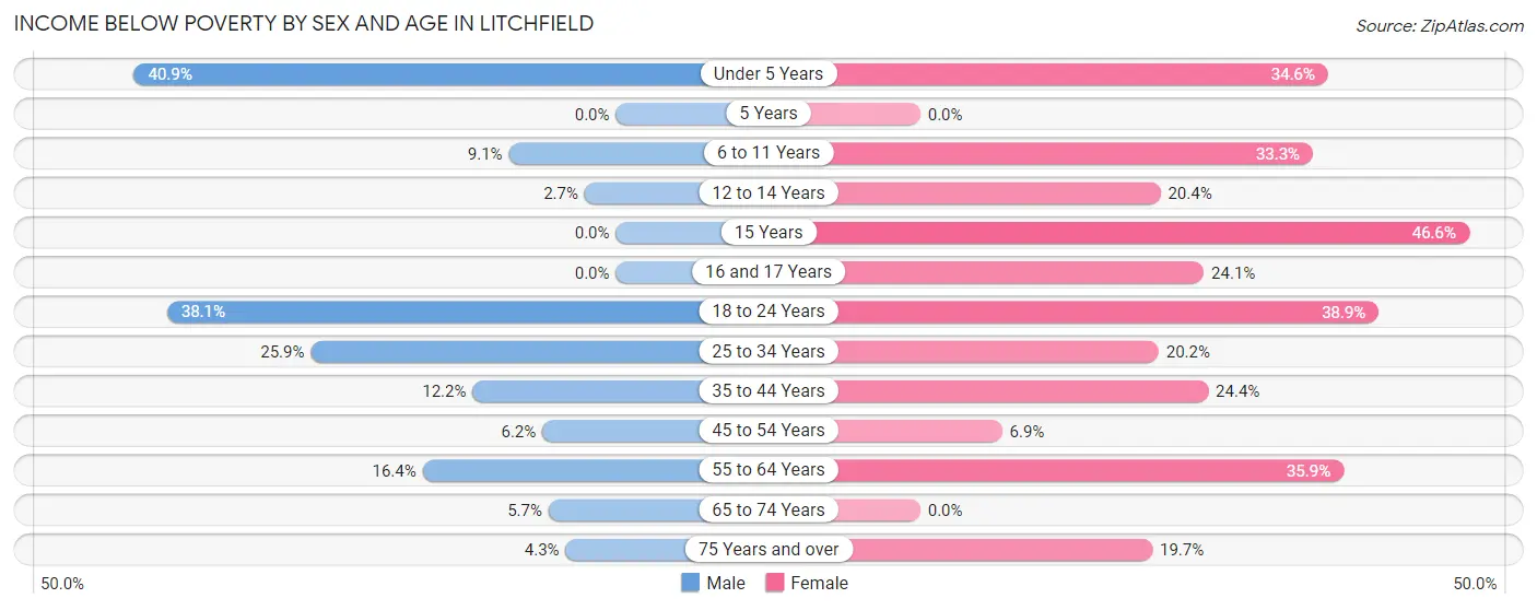 Income Below Poverty by Sex and Age in Litchfield