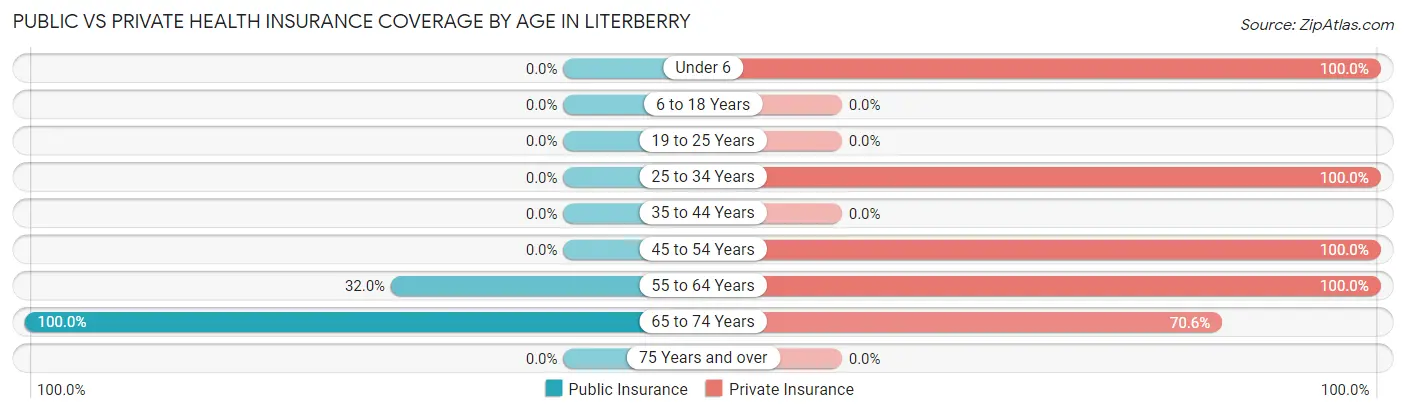 Public vs Private Health Insurance Coverage by Age in Literberry