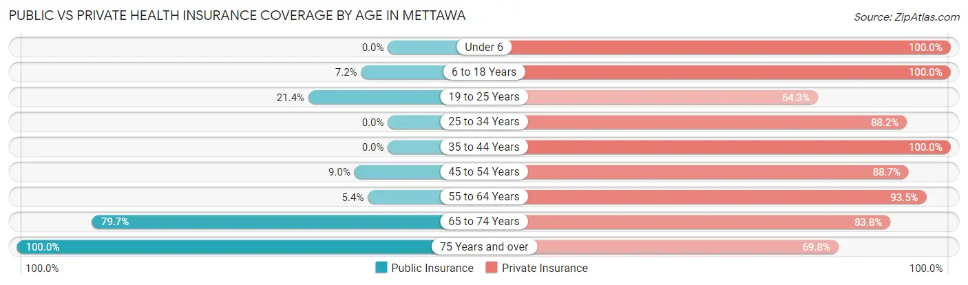 Public vs Private Health Insurance Coverage by Age in Mettawa