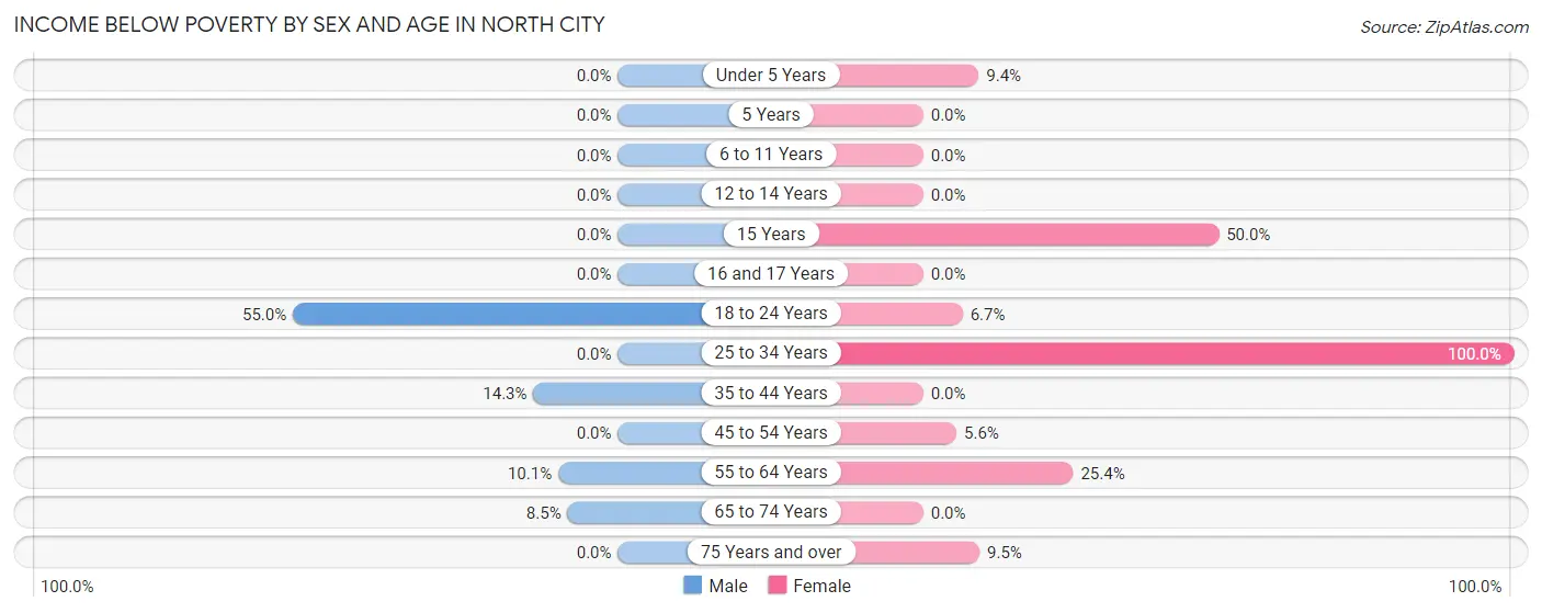 Income Below Poverty by Sex and Age in North City