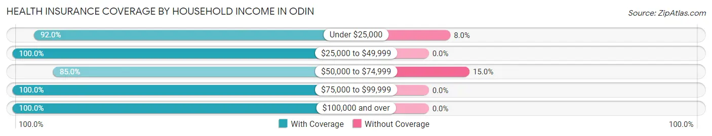 Health Insurance Coverage by Household Income in Odin
