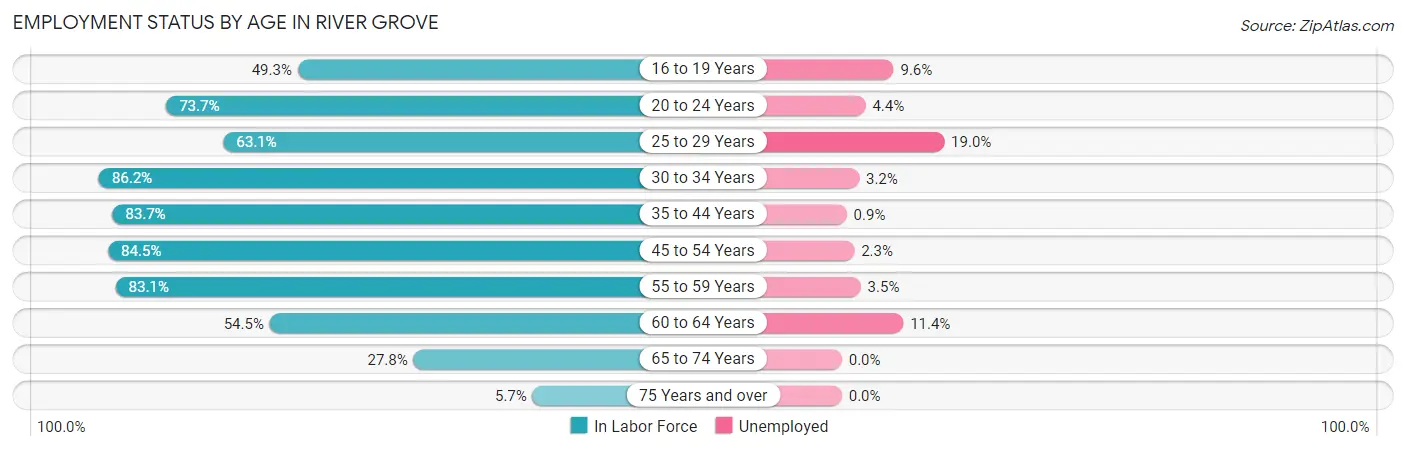 Employment Status by Age in River Grove