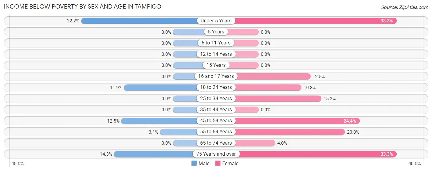 Income Below Poverty by Sex and Age in Tampico