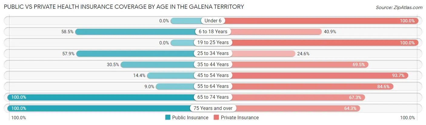 Public vs Private Health Insurance Coverage by Age in The Galena Territory